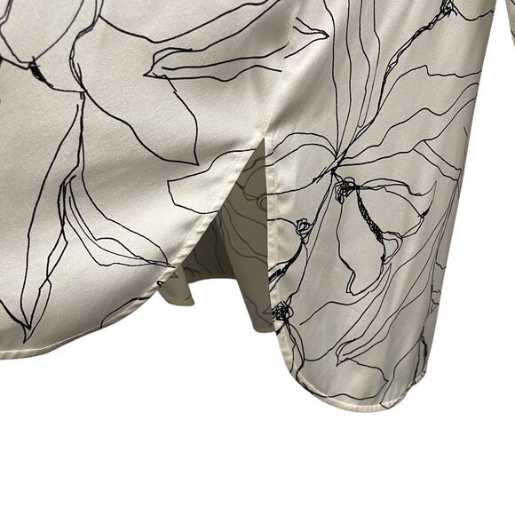 St. John Ivory Black Floral Print Silk Blend Long Sleeve Button Up Womens 18 - Picture 5 of 8